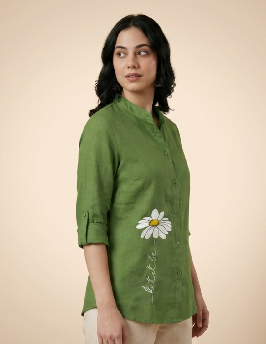 Green Daisy Printed Western Long Top