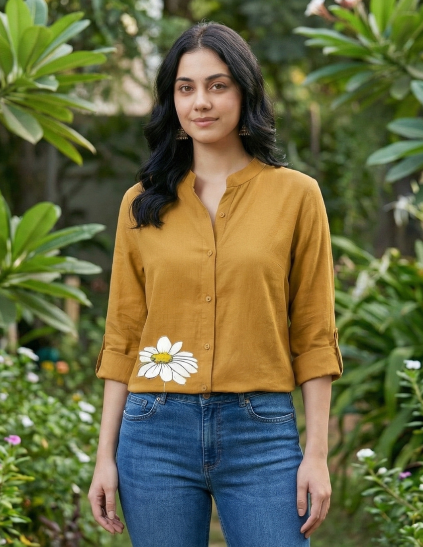 Mustard Yellow Daisy Printed Top