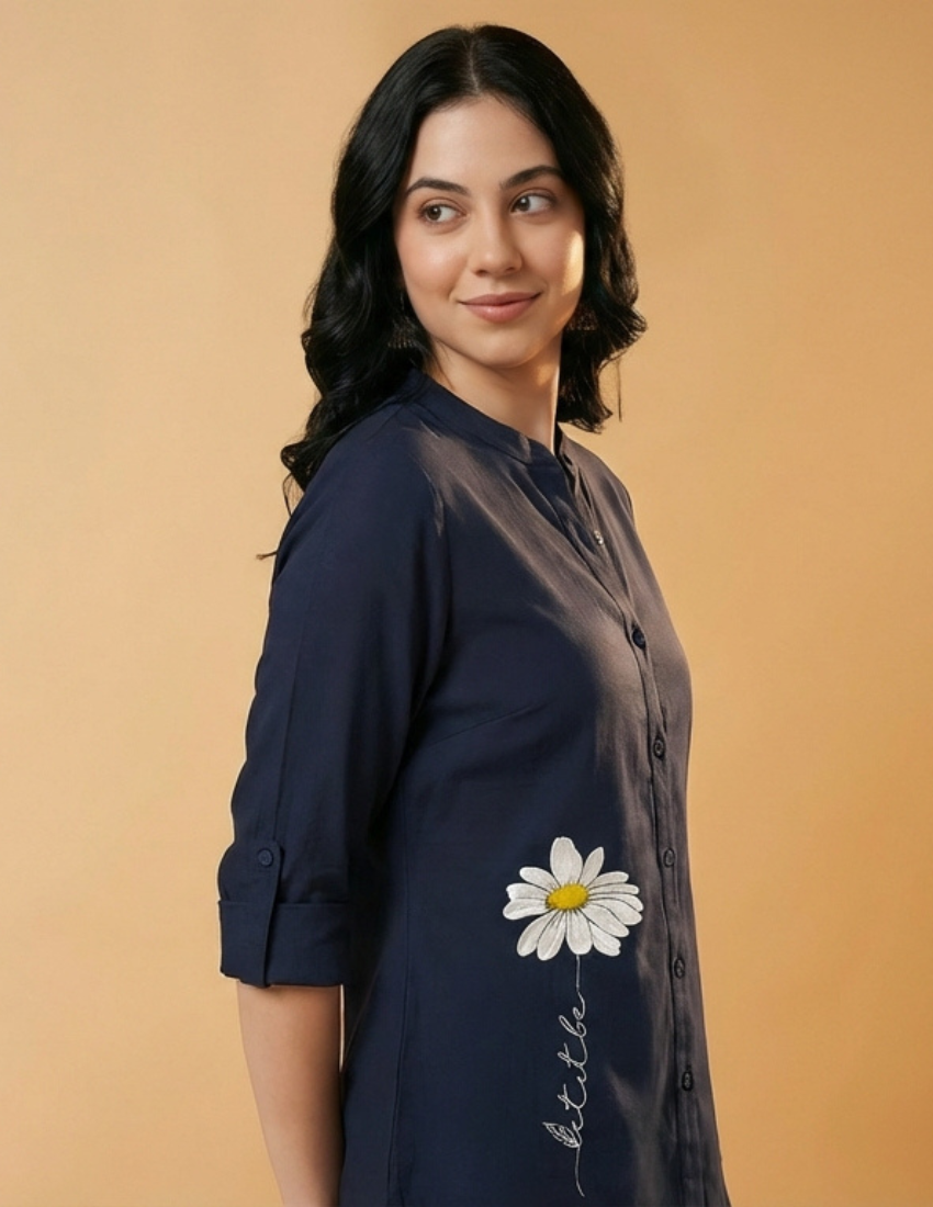 Blue Daisy Printed Long Top