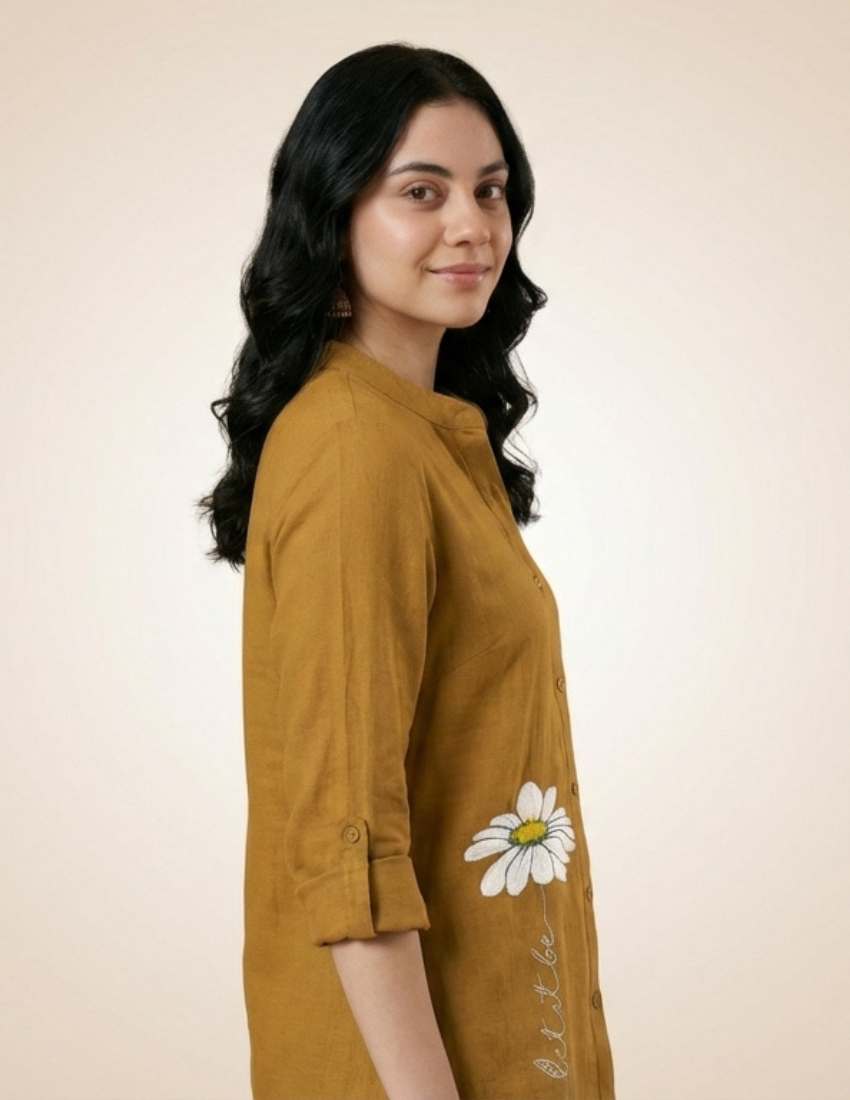 Mustard Yellow Daisy Printed Top