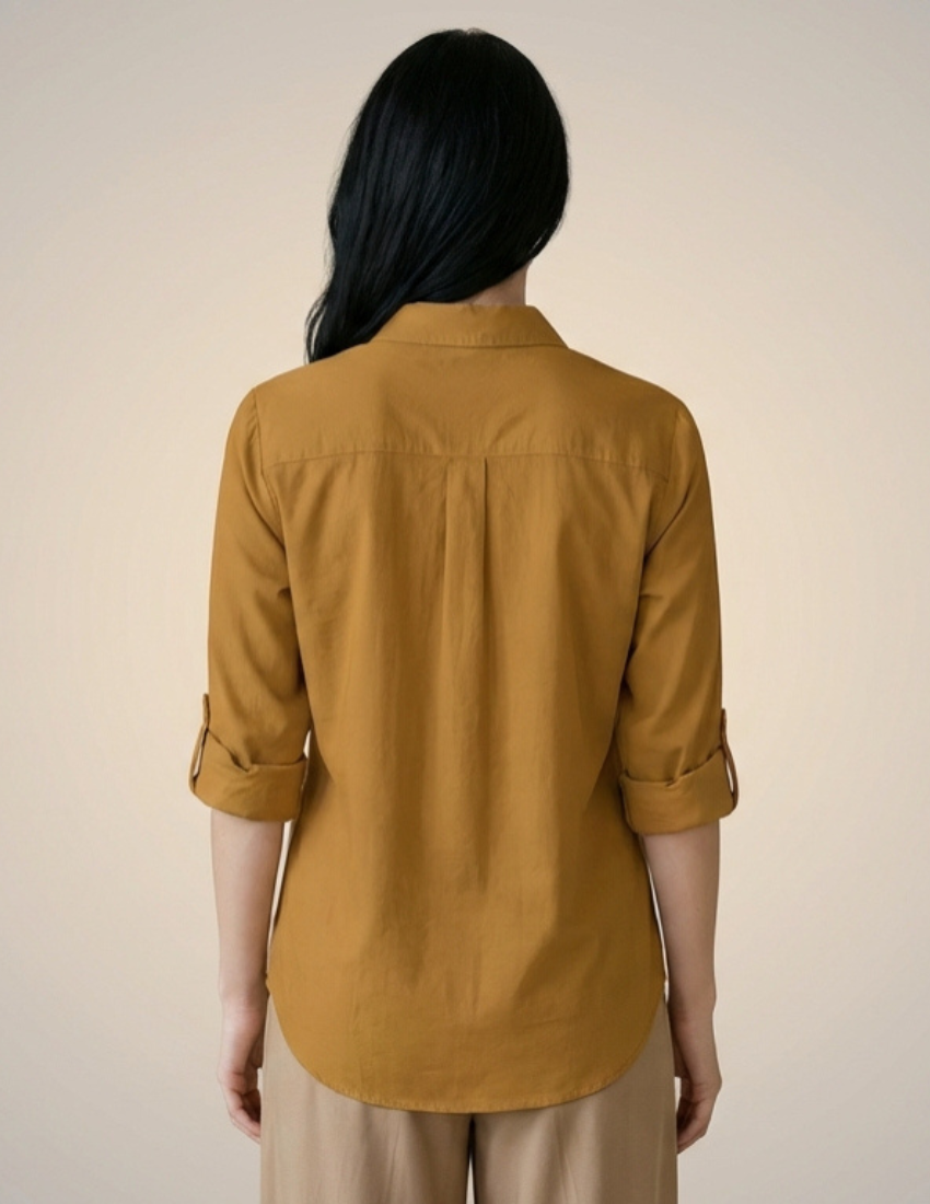 Women’s Cute Cat Printed Golden Ochre Top