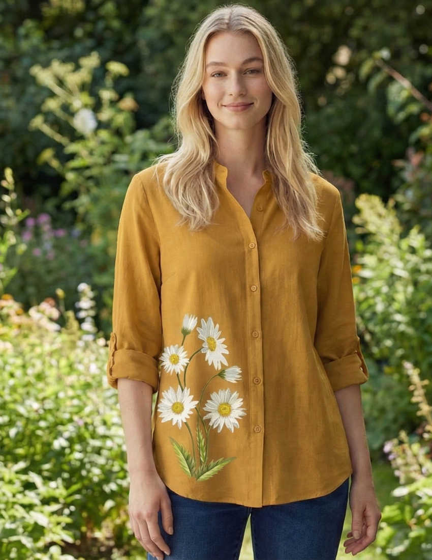 Casual Daisy Printed Top - Mustard Yellow