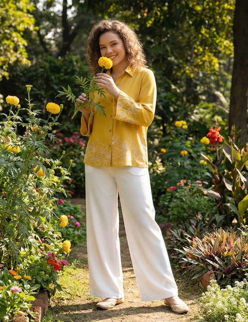 Golden Yellow Shirt and White Pant