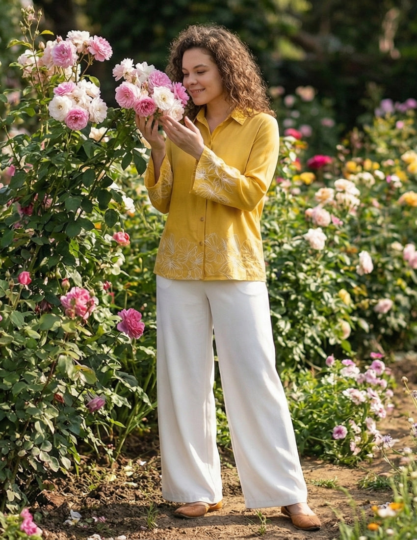 Golden Yellow Shirt and White Pant